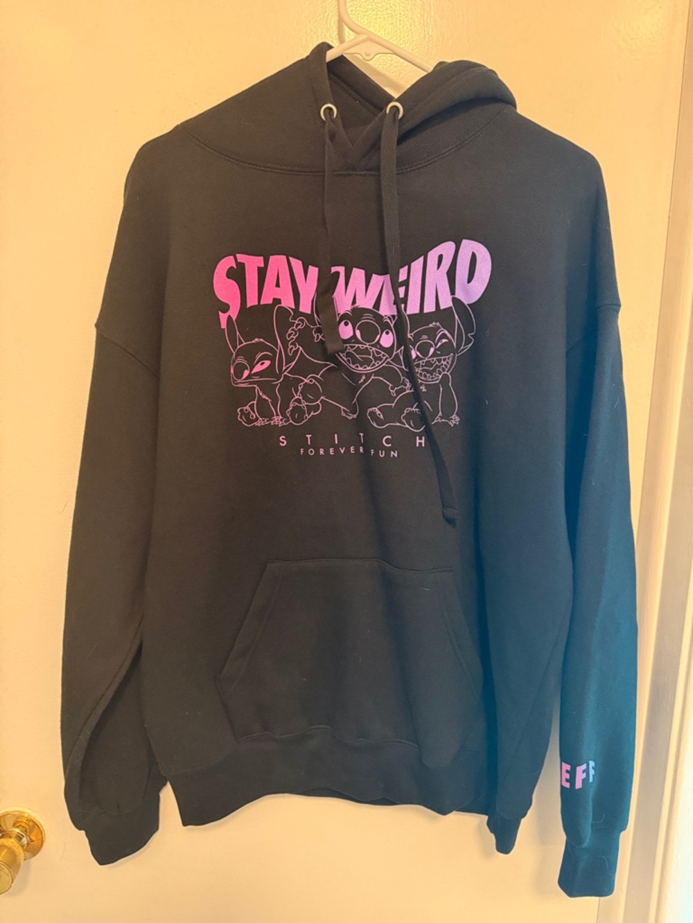 Neff Stay Weird Stitch Graphic Hoodie - Black with Pink/Purple Print Sz M